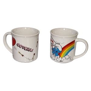Valentines The Smurfs Coffee Mug Gotcha! Vintage Set 1981 Rainbow Love Hearts